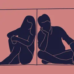 Zwei Silhouetten, Mann und Frau, sitzen Rücken an Rücken in einem Raum. Sie praktizieren den "silent treatment", jeder in seiner eigenen Welt.