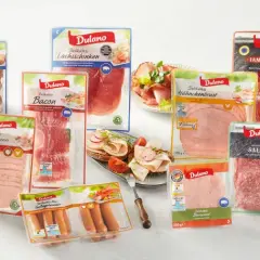 Dulano Wurstwaren: eine Auswahl an fettarmen Wurst-Produkten, darunter Geflügel-Lyoner, Lachsschinken und Hähnchenbrust.