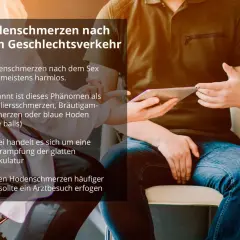 Mann mit Tablet erklärt, was sind Kavaliersschmerzen: Hoden- oder Bräutigamschmerzen nach Sex, meist harmlos, durch Muskelverkrampfung. Bei häufigem Auftreten Arzt aufsuchen.