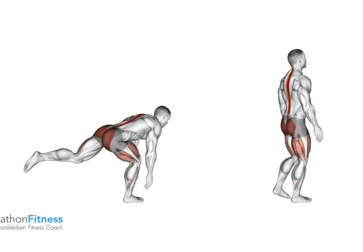 Mann führt Single Leg RDL aus, wobei die Muskeln hervorgehoben sind.