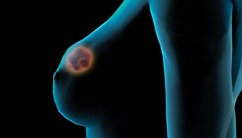 Ein leuchtender, roter Knoten in der Brust, dargestellt als 3D-Modell.