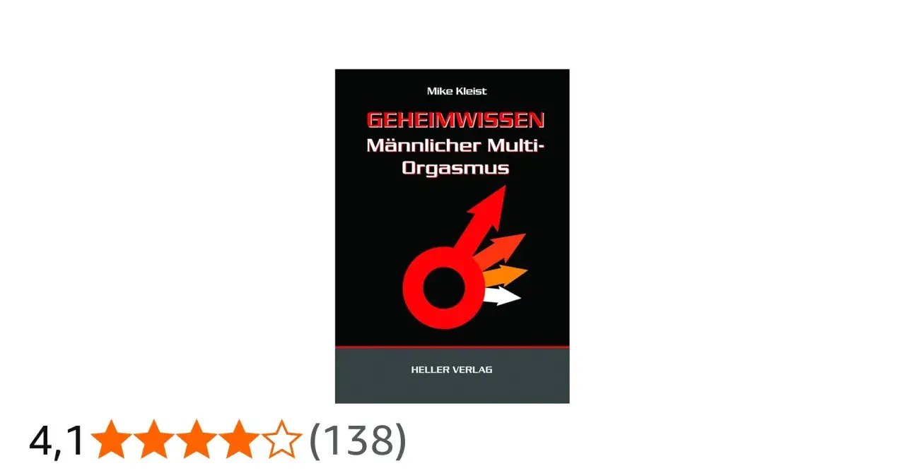 Buchcover: "Geheimwissen Männlicher Multi-Orgasmus" von Mike Kleist. Ein rotes Männersymbol mit mehreren Pfeilen, die nach oben zeigen.