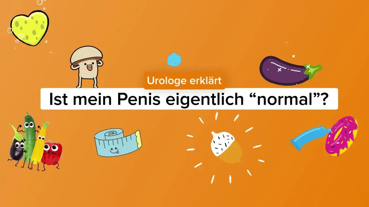 Urologe erklärt: Ist mein Penis eigentlich "normal"? Lustige Gemüsefiguren, ein Maßband und ein Kondom mit Donut.